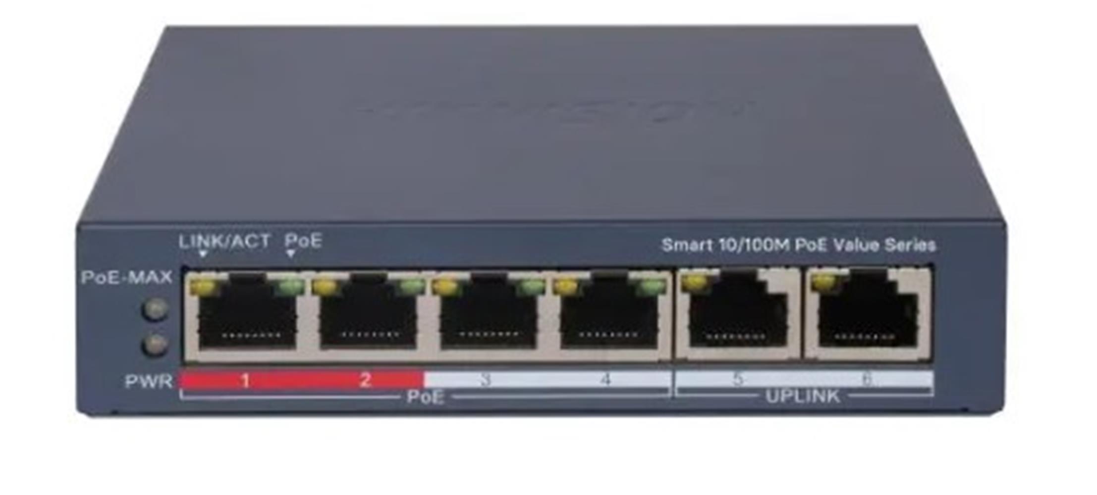 Hikvision DS-3E1106P-EI/M 4 Port PoE 10/100 2-Uplınk Yönetilemez Switch