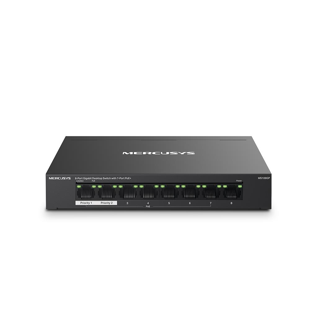 Tp-Link Mercusys MS108GP 7 Port 10/100/1000 Mbps Poe+ Switch Metal Kasa