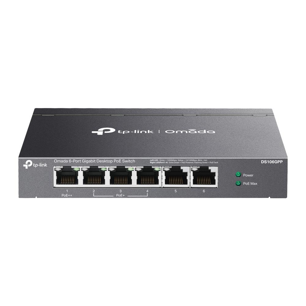 Omada Tp-Link DS106GPP 4 Port 10/100/1000 Poe+ Switch 2 Port Uplink Çelik Kasa Rack Mount