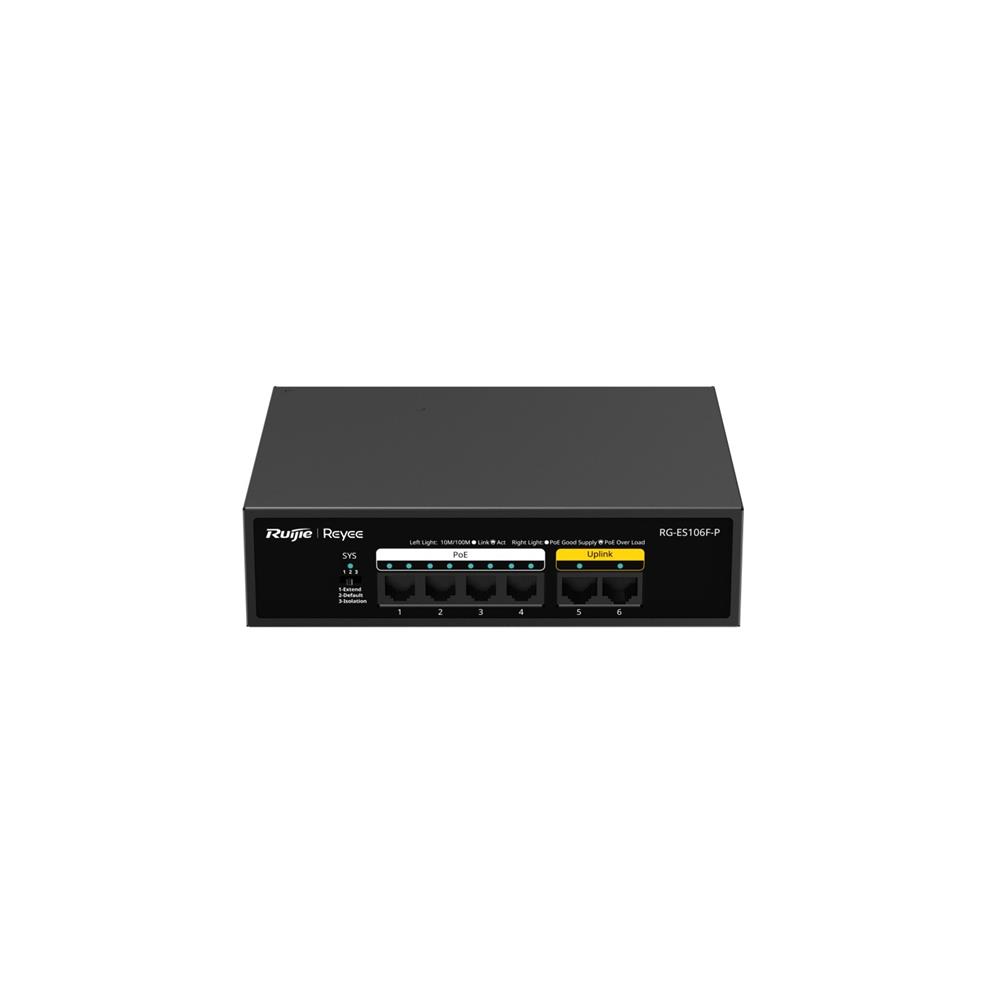 Ruijie-Reyee RG-ES106F-P 4 Port POE+ 10/100/1000 Mbps+2 Port 10/100 Mbps Uplink Switch
