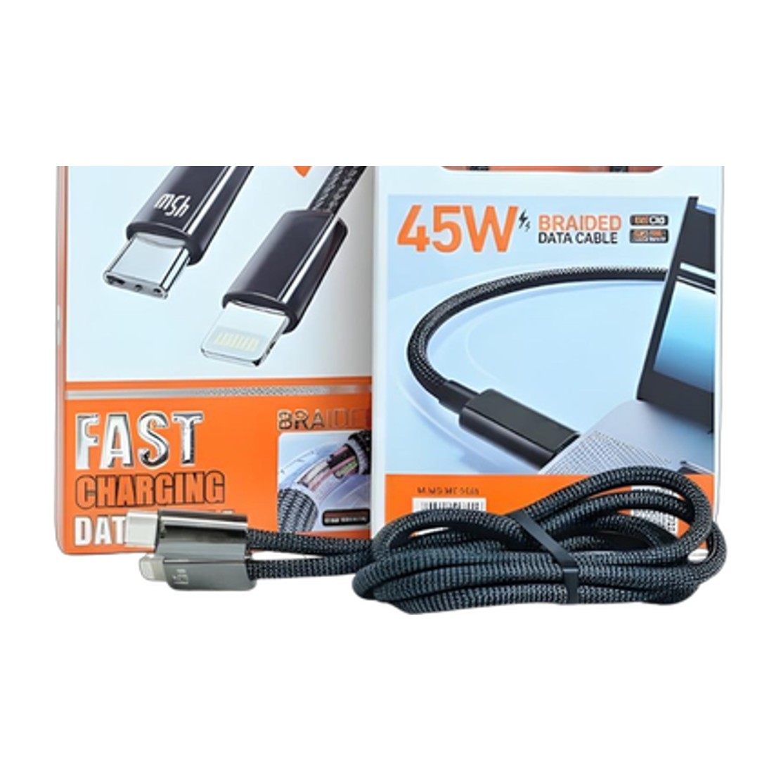 Megatech 45W PD Type-C to Lightning Hasır Örgülü Şarj Kablosu