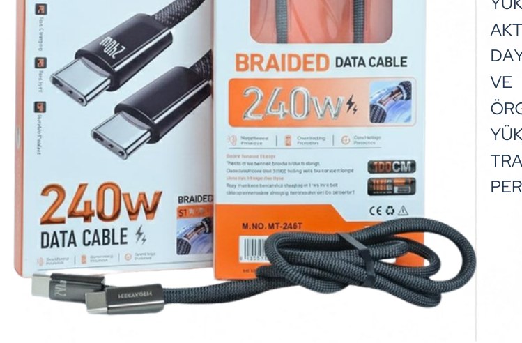 Megatech 240W Type-C to Type-C Hasır Örgülü Şarj Kablosu (1. Sınıf)