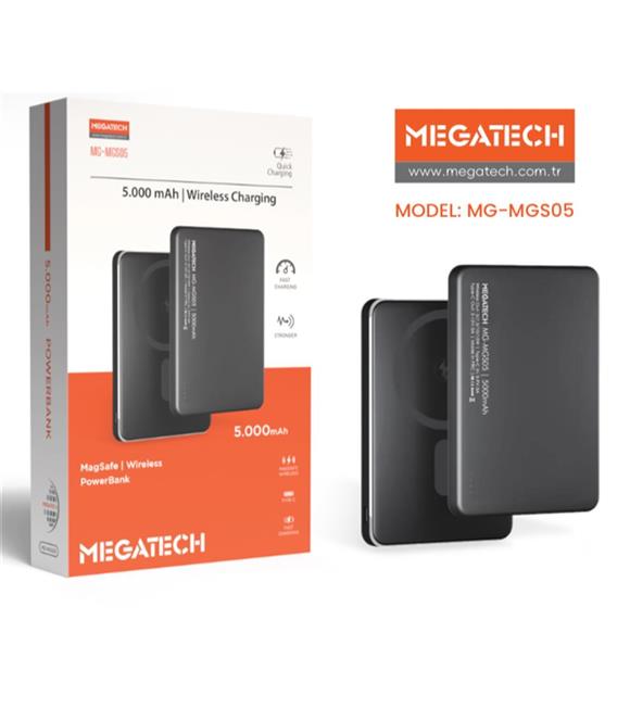 Megatech MG-MGS05 5.000 Mah Siyah Powerbank Magsafe Wıreless (Hızlı Şarj)