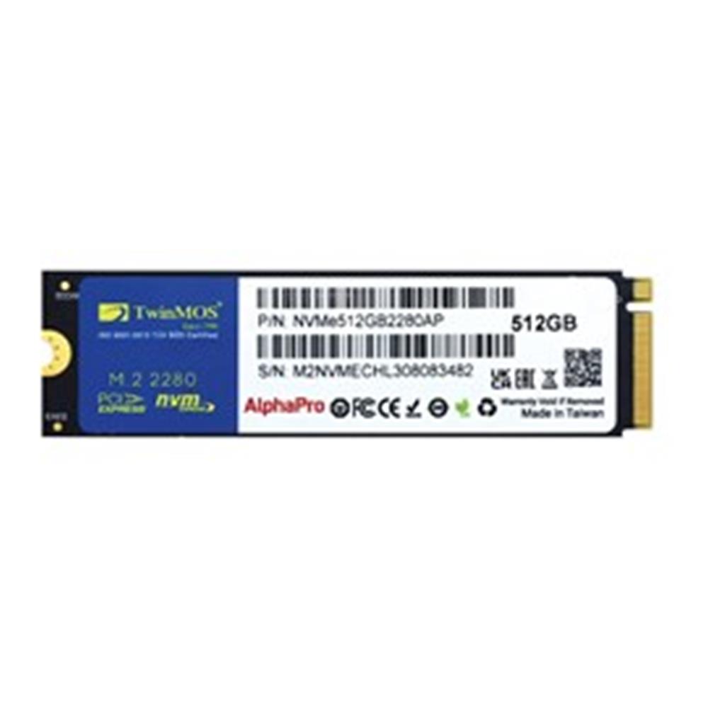TwinMOS 512GB M.2 PCIe Gen3 NVMe SSD (3600-3250Mb/s) NVME512GB2280AP TLC 3DNAND Ssd