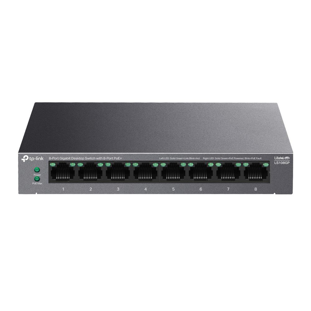 TP-Link LS108GP 8 Port 10/100/1000 PoE 62W Yönetilemez Switch