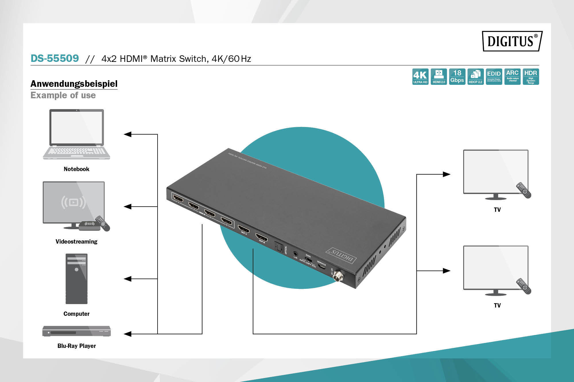 Digitus DS-55509 4x2 HDMI Matrix Switch - görsel 5