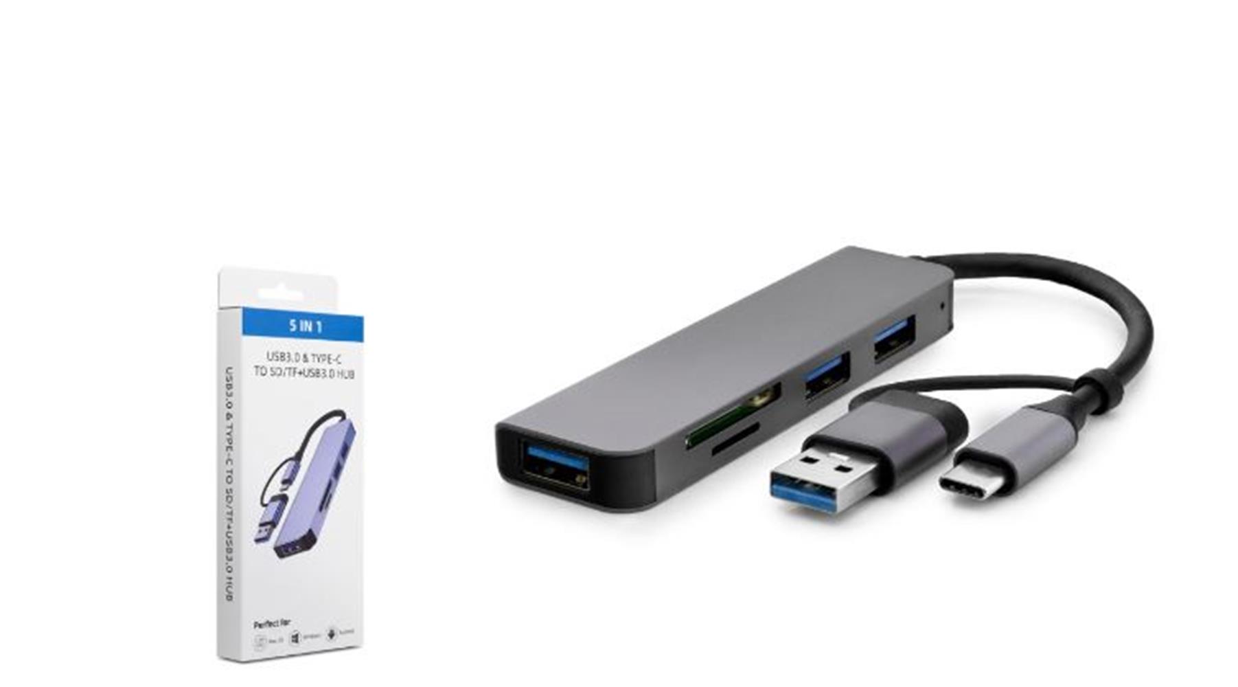 HADRON HDX7826 TYPE-C HUB COMBO 3*USB3.0 + SD + TF 5IN1 GRİ