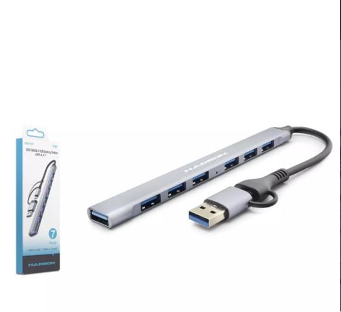Hadron Hdx7857 Usb + Type-C Hub 7In1 1*Usb3.0 6*Usb2.0 Gri