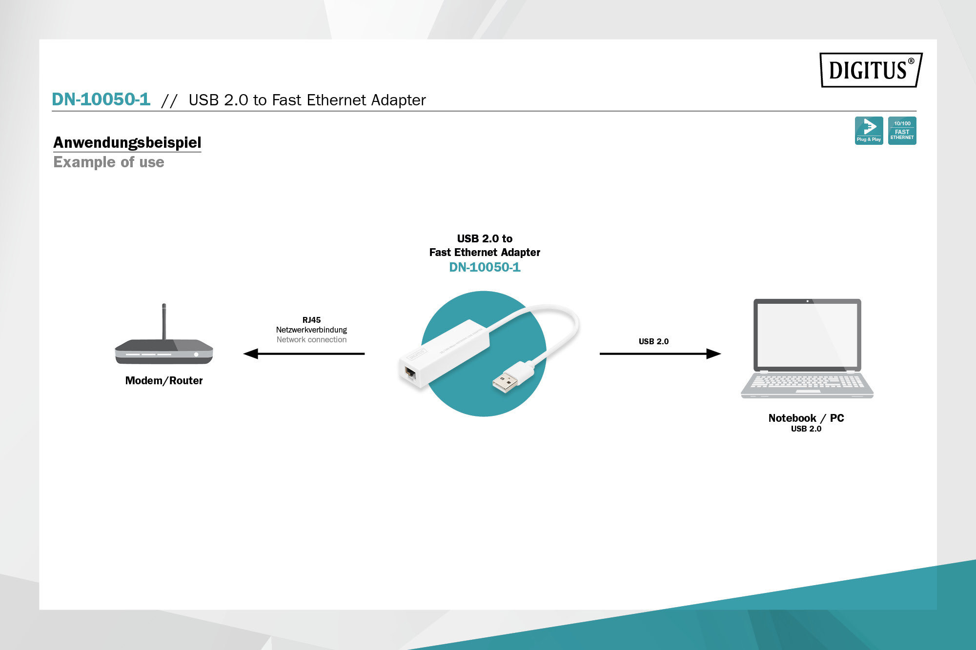Digitus DN-10050-1 USB 2.0 Fast Ethernet Adaptörü - görsel 2