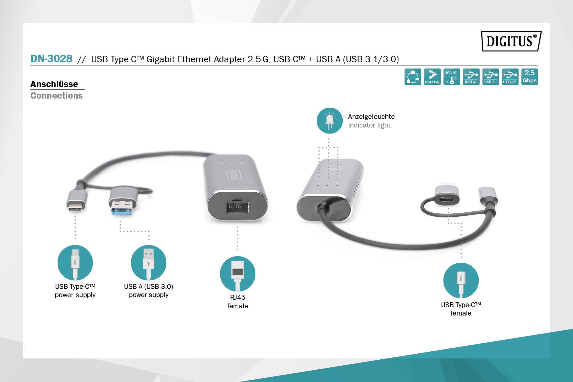 Digitus DN-3028 USB Tip C Gigabit Ethernet Adaptörü 2.5G - görsel 5