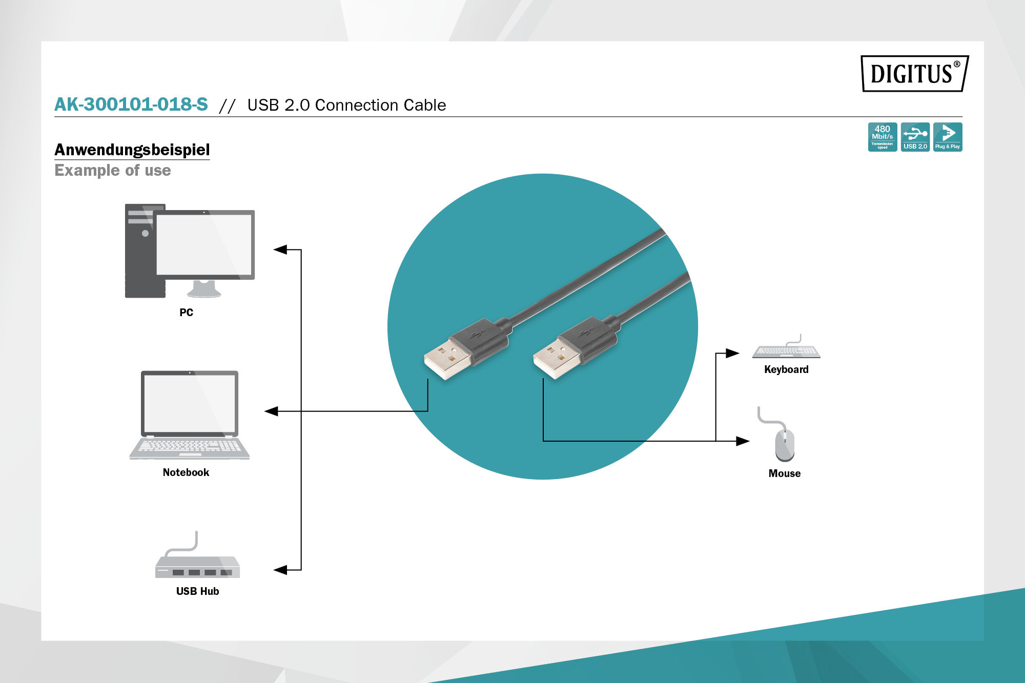 Digitus AK-300101-010-S USB 2.0 bağlantı kablosu