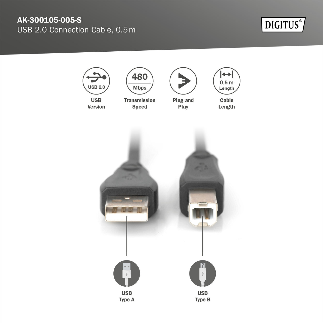 Digitus AK-300105-005-S USB 2.0 Bağlantı Kablosu - görsel 5