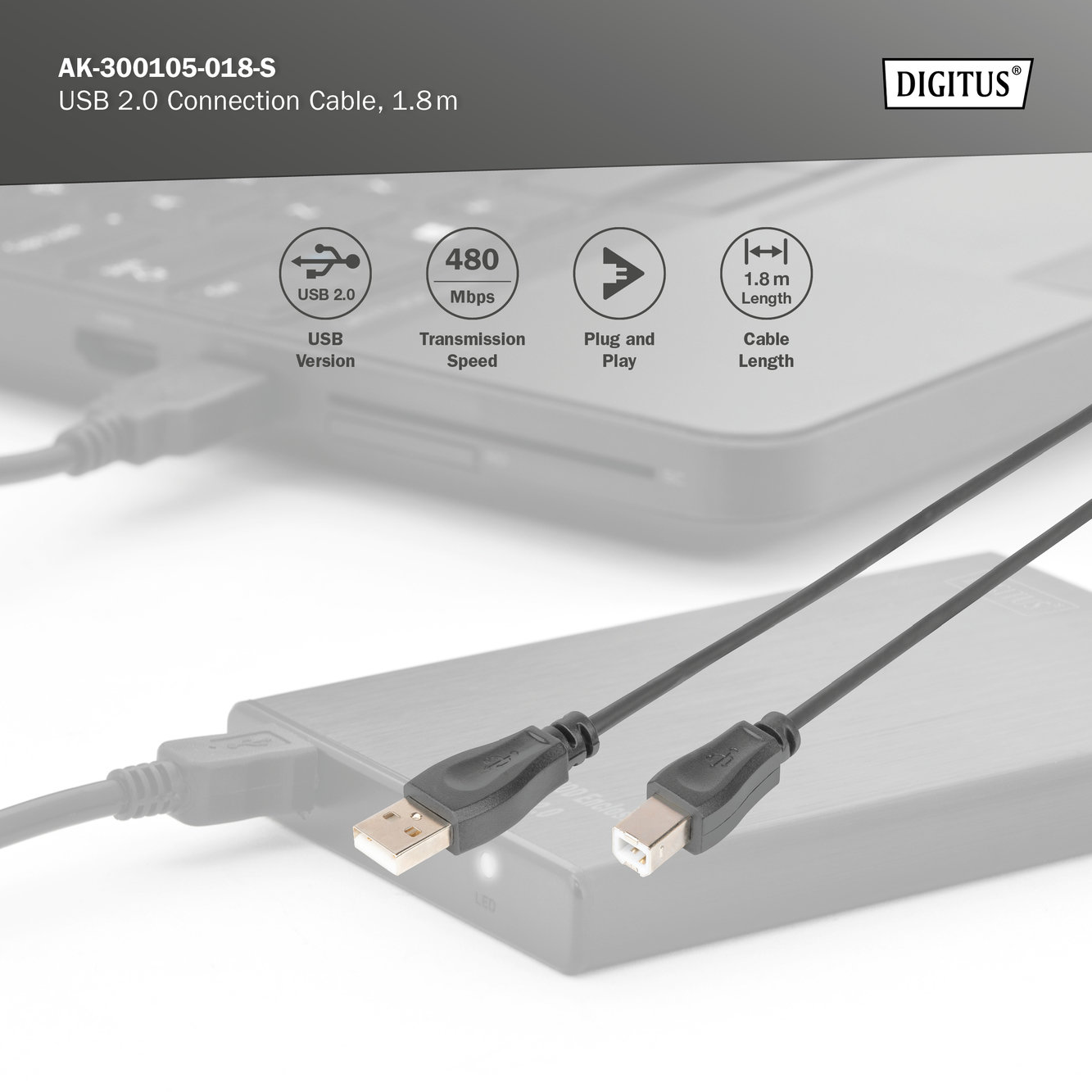 Digitus AK-300105-018-S USB 2.0 Bağlantı Kablosu