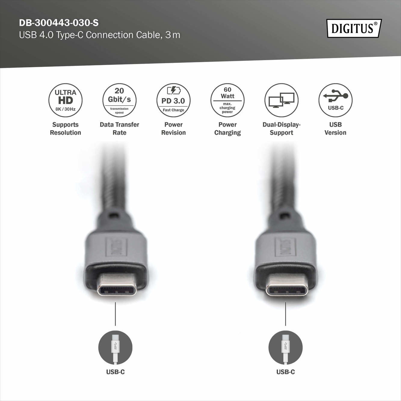 Digitus DB-300443-010-S USB 4.0 Tip C Bağlantı Kablosu (USB 4 Bağlantı Kablosu - görsel 5