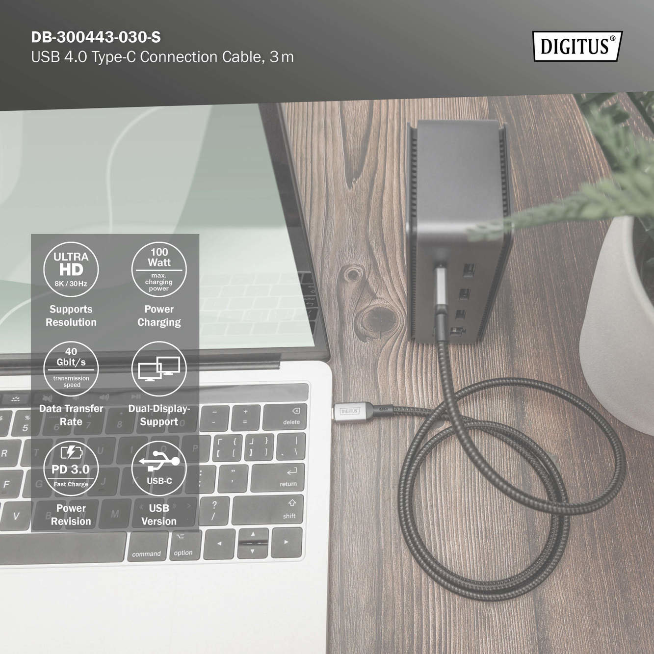 Digitus DB-300443-030-S USB 4.0 Tip C Bağlantı Kablosu (USB 4 Bağlantı Kablosu - görsel 7