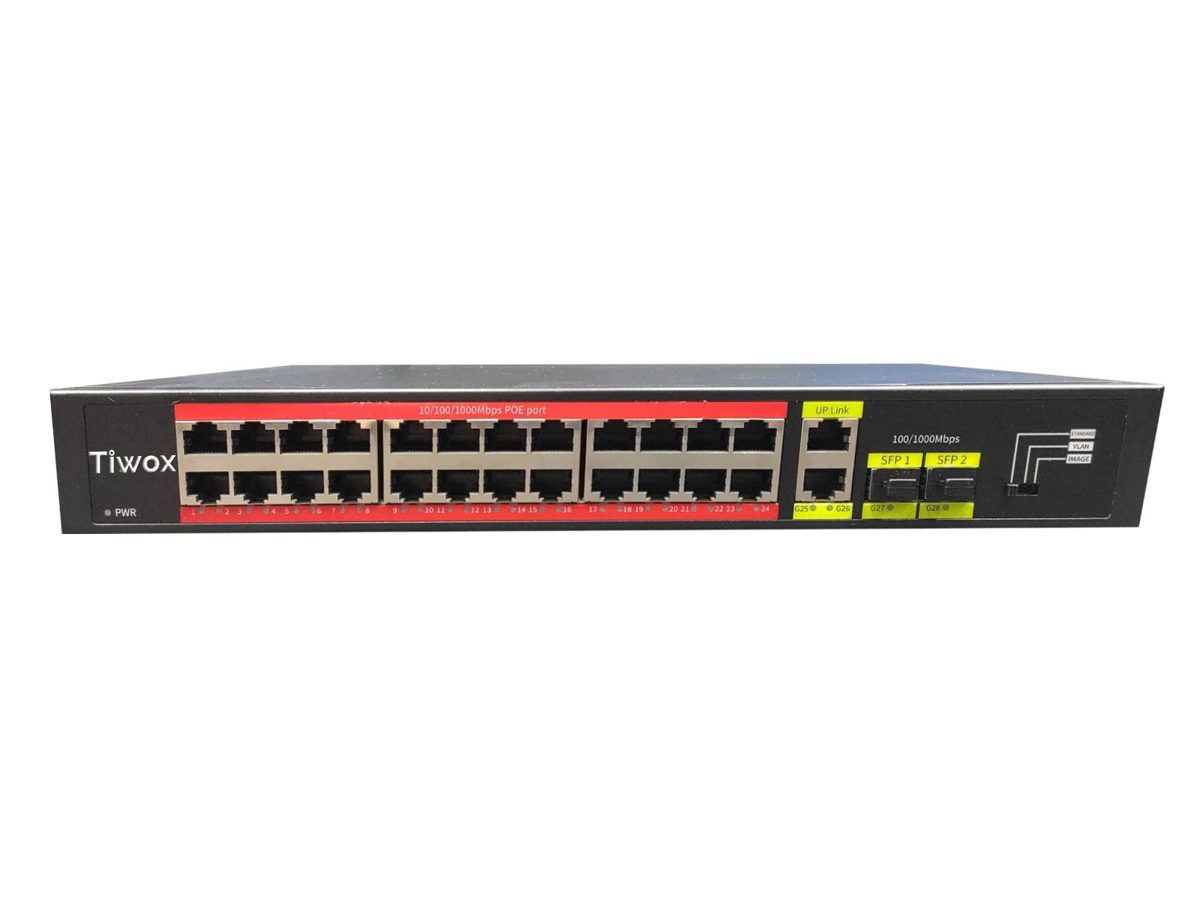 Tiwox TP-G2422SFP-POE300W 24 Port Gigabit +2XGB RJ45/2XSFP + Uplink POE Rack