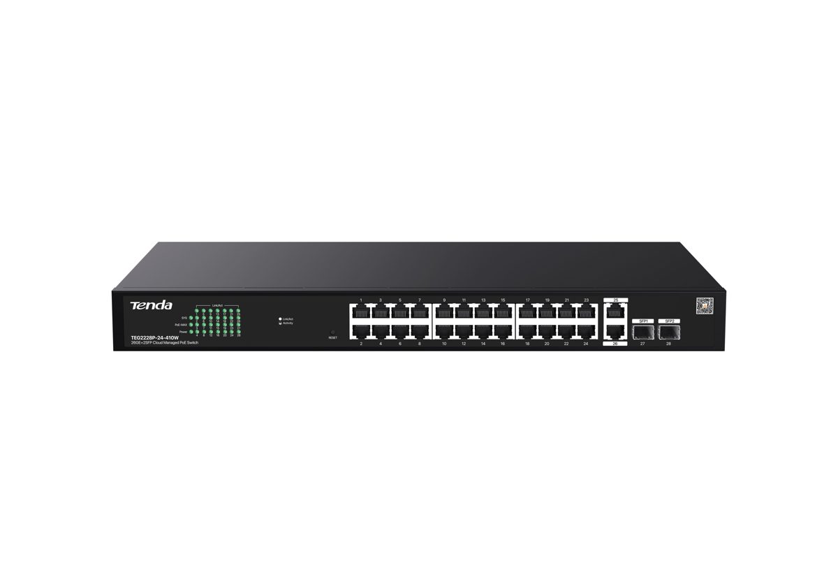 Tenda TEG2228P-24-410W 24 Port 10/100/1000 + 2 Port SFP + 2 Port Uplink Cloud Yö