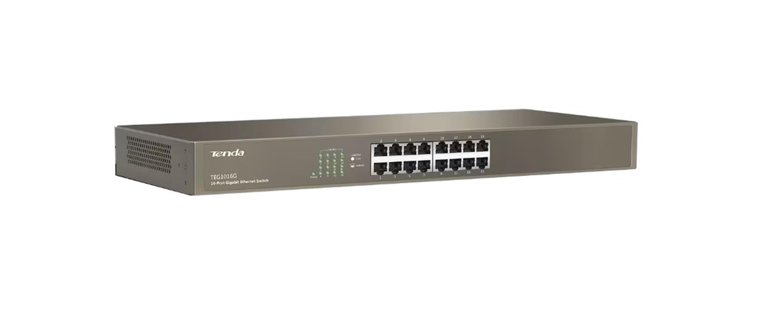 Tenda TEG1016G 16 Port 10/100/1000 Mbps 19" Switch Çelik Kasa Rack Mount