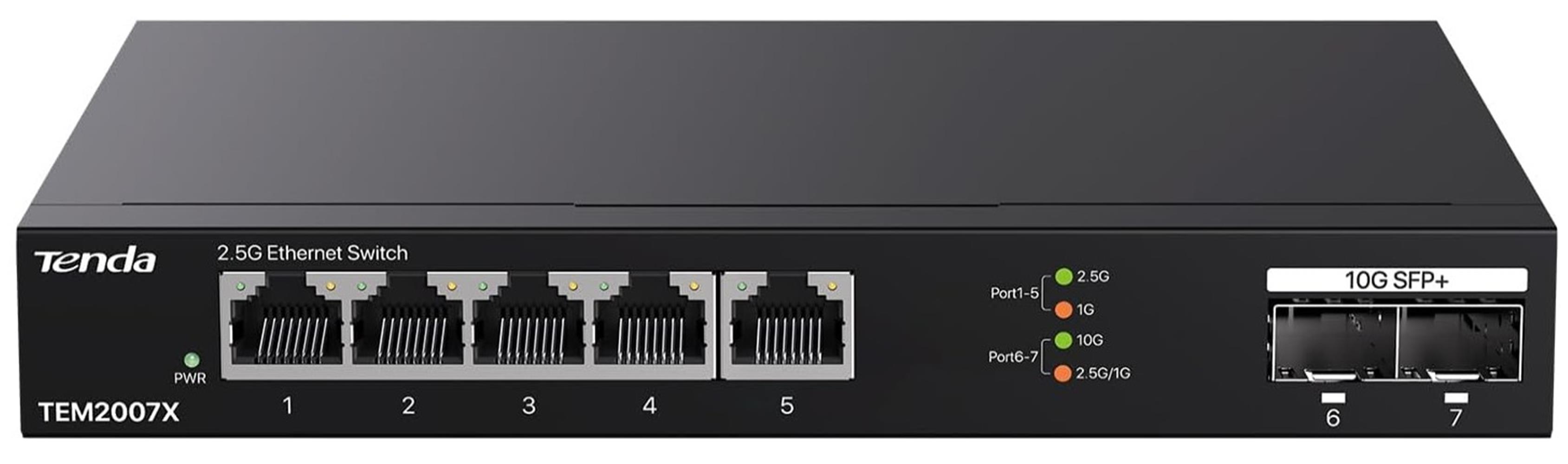 Tenda TEM2007X 2.5Gb Switch 7 Port 5x2.5G Por+2x10Gb SFP+ 50Gbps Yönetilmeyen Nas, Oyun PCsi Switch